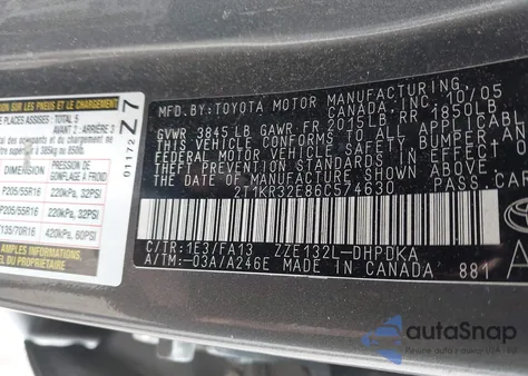 2006 Toyota Matrix z USA, uszkodzony, nr VIN 2T1KR32E86C574630